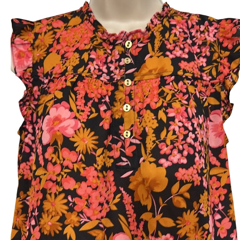 LOFT Floral Tank Top with Ruffle Trim - Picture 2 of 3